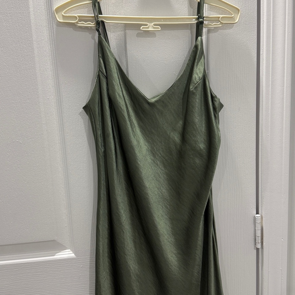 SOLD | Oak + FORT Olive Green Slip Midi Dress - Minimalist Women’s Dress - Picture 3 of 6
